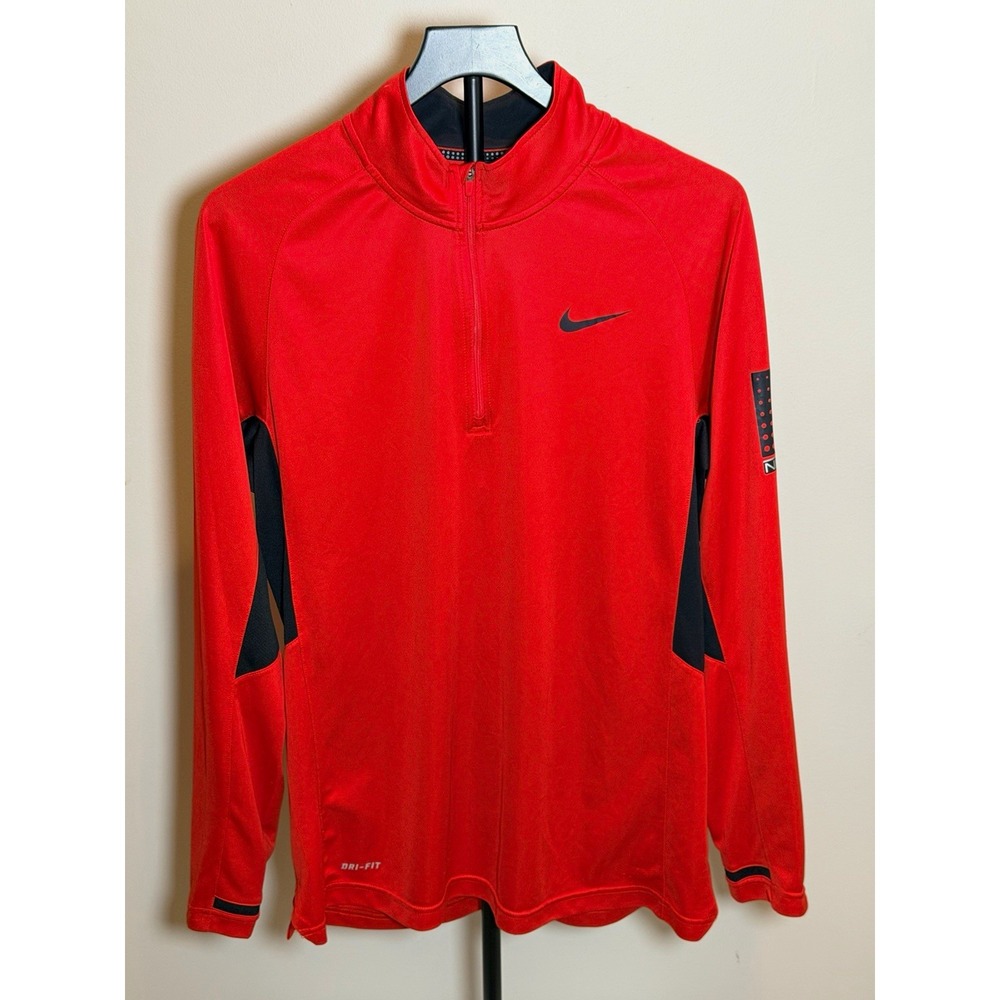 Nike Elite Dri-FIT Mens L Red 1/4 Zip Mock Neck Long Sleeve Pullover